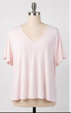 Tommy Bahama Women's XL Silk Cotton Relaxed Fit V-Neck T-Shirt Light Pink